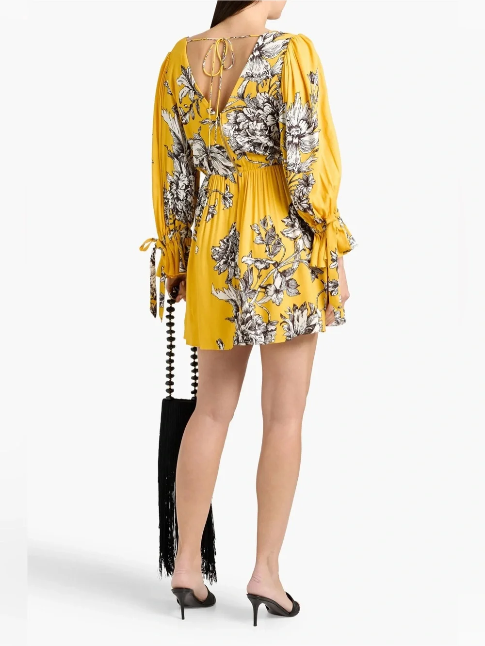 Alice + Olivia Clarissa Yellow Floral V-Neck Long Sleeve Mini Dress